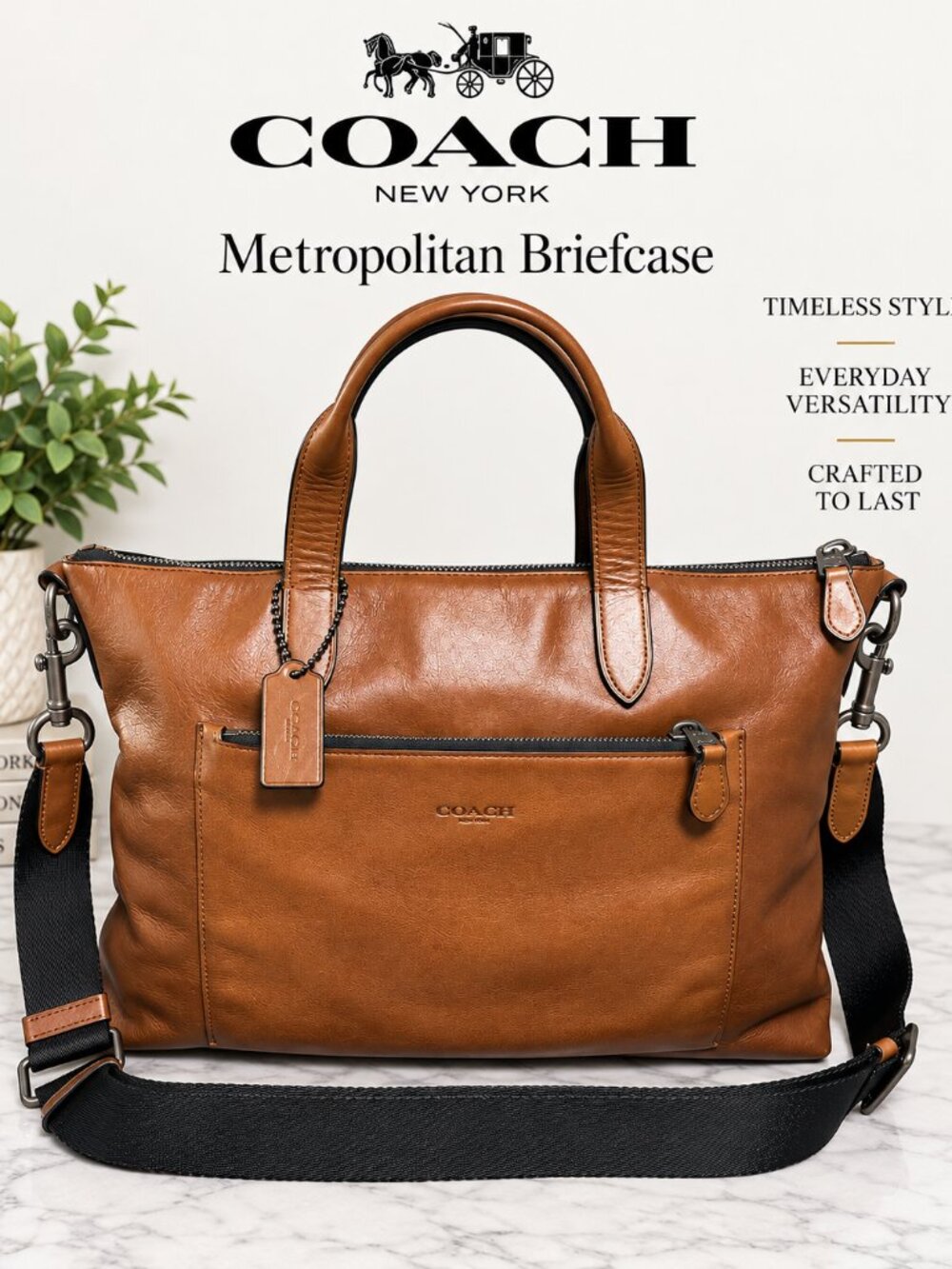 Coach Metropolitan Leather Briefcase Messenger Bag Saddle Brown 72095